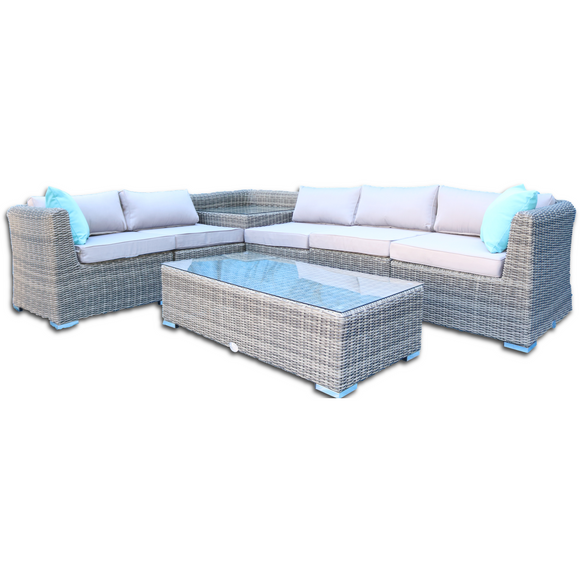 Blue Dasher Corner Table Sectional with 5 seats